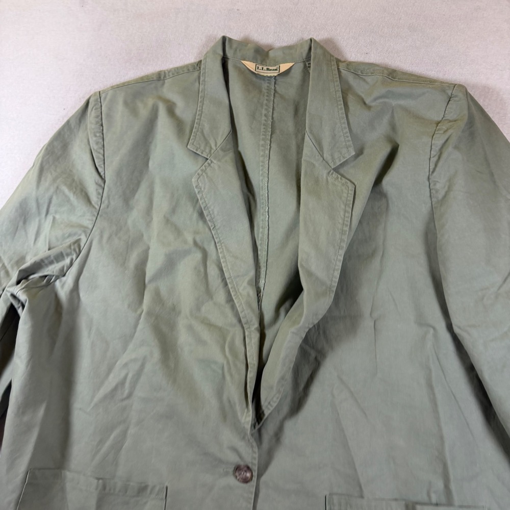 LL Bean Womens e Green Cotton Blazer‎ Jacket Single Button Patch Pockets Size 20